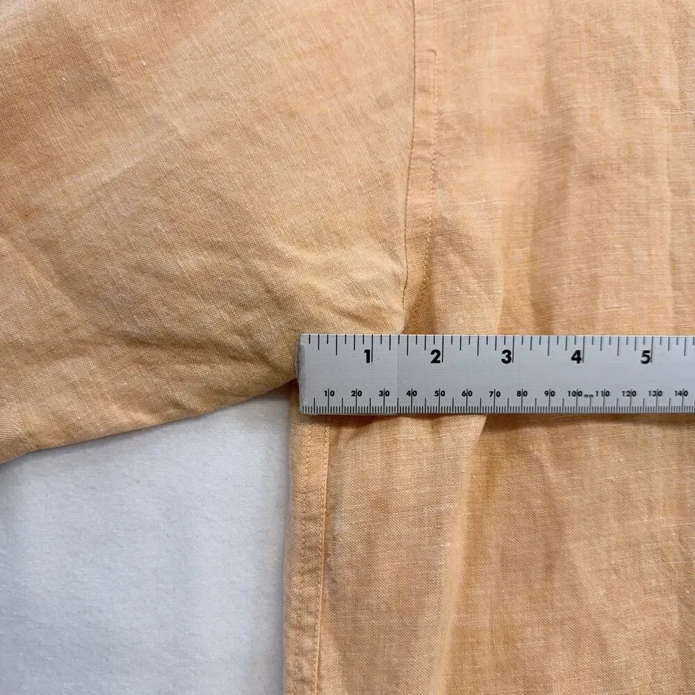 Tommy Bahama Mens Medium 100% Linen Camp Shirt Peach Embroidered Short Sleeve